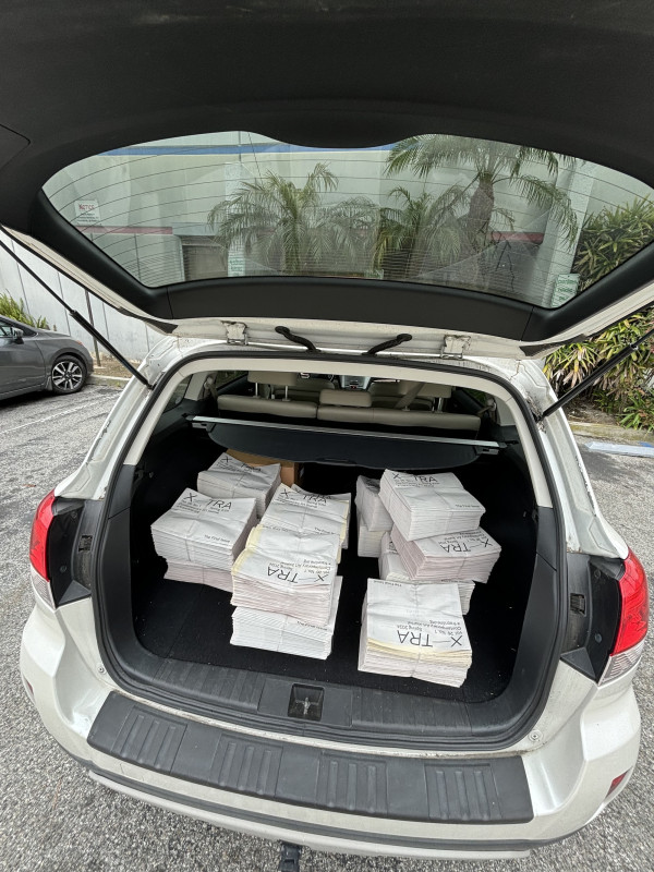 The final issue of X-TRA in the trunk of managing editor Kate Rouhandeh's car, April 2024.